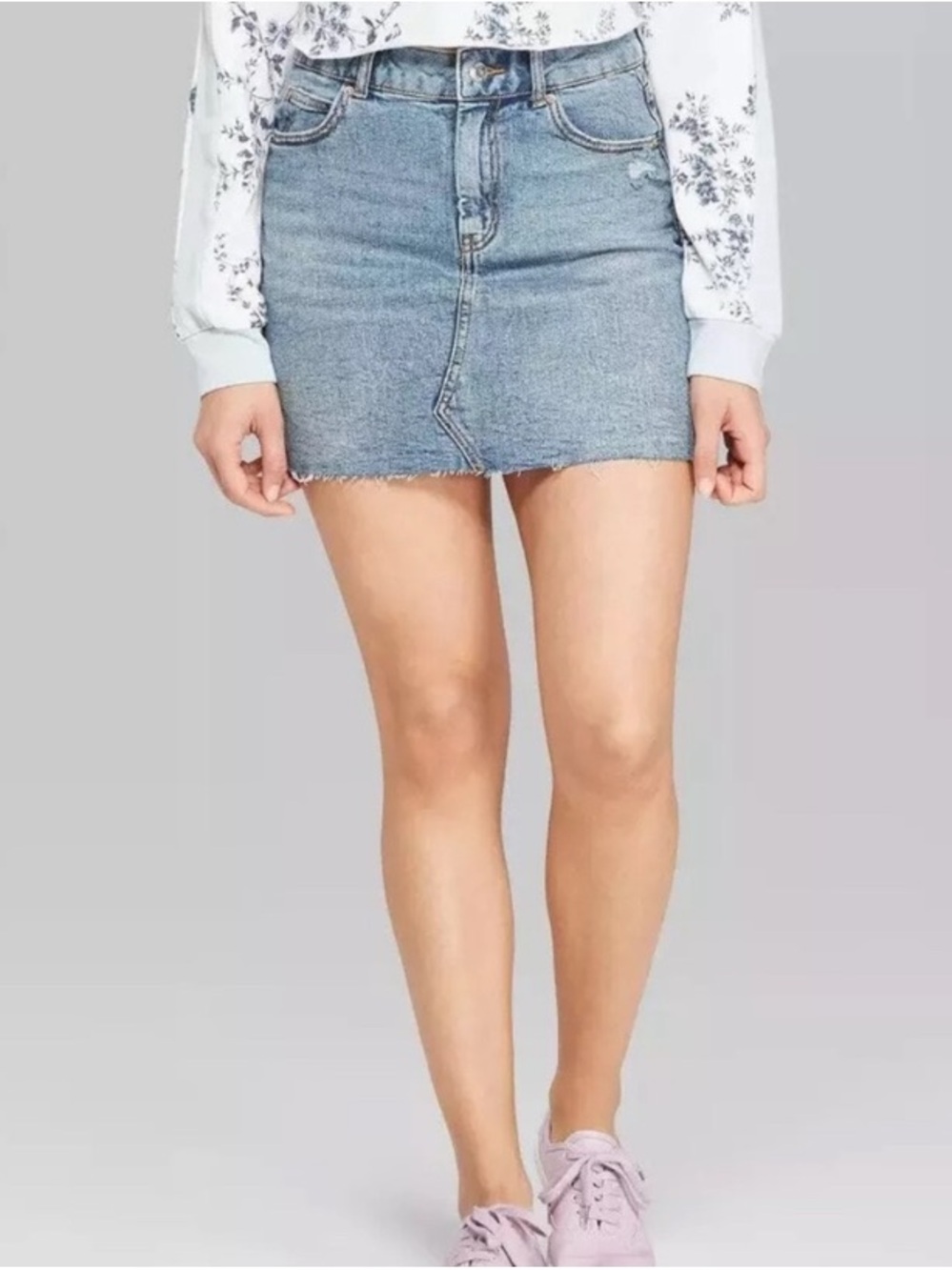 Wild Fable 26W Light Blue Asymmetrical Denim Mini Skirt Freyd Hem
